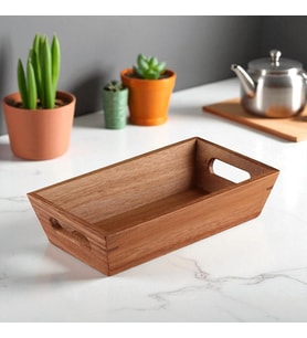 Akasya Ağacından Ekmek Sepeti - Doğal Ahşap Ekmeklik, Şık Ekmek Sunumluk (23x13x7cm) - Kahvaltı ve Sofralar İçin Servis Sepeti