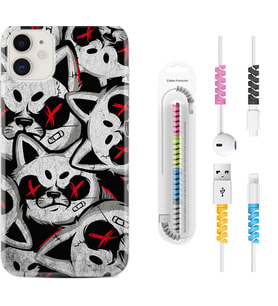 Apple iPhone 11 12 13 Mini Kılıf Kablo Koruma Spiral Silikon Kızgın Kediler 1781