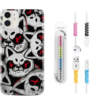 Apple iPhone 11 12 13 Mini Kılıf Kablo Koruma Spiral Silikon Kızgın Kediler 1781