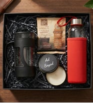 Premium French Press Kahve Hediye Kutusu (Kişiye Özel Metal Kutulu Mum & French Press & Kılıflı Cam Matara & Pratik Filtre Kahve Hediye Seti) (Kırmızı)