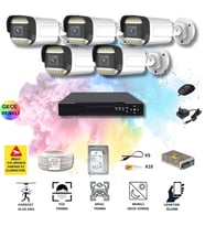 5 Kameralı Set - Yapay Zeka Özellikli Gece Renkli Gösteren 5MP SONY Lensli 12 Warm Ledli FULLHD Güvenlik Kamerası Seti 312W-108