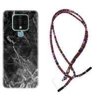 Tecno Camon 16 18P Pova Kılıf Boyun Asklı Rasta Silikon Kara Mermer 1375