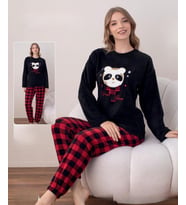 Boyraz Kadın Kışlık Bisiklet Yaka Soft Kadife Pijama Takımı 07016 - 1 Adet (Siyah)