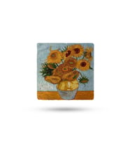 Doğaltaş Bardak Altlığı Vangogh Eseri Baskılı 10x10cm %100 Traverten Doğal Taş