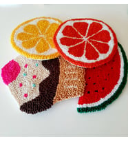 Miknitting, 4lü Meyve Temalı Bardak Altlığı,  4 adet  Dekoratif bardak altlığı, Punch Bardak altlığı, Elişi Bardak Altlığı, Bardak Altlığı Takımı