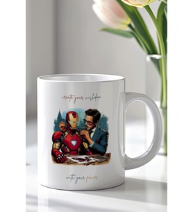 İronman Tony Stark Tasarımlı 330ml Baskılı Beyaz Seramik Kupa Bardak