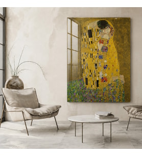 Gustav Klimt The Kiss Öpücük Temperli Cam Dekoratif Duvar Tablosu