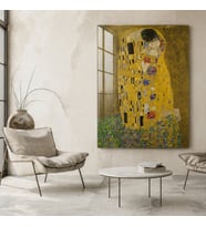 Gustav Klimt The Kiss Öpücük Temperli Cam Dekoratif Duvar Tablosu