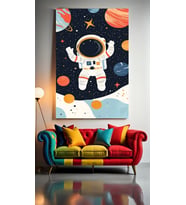 ÇOCUK ODASI KREŞ UÇAN ASTRONOT V2  Ev Duvar Salon Güzellik Salonu Ofis Dükkan Dekarasyon Kanvas Tablo (Çok Renkli)