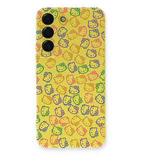 Samsung Galaxy S22 Uyumlu Lansman Kılıf Hello Kitty Tasarımlı İçi Kadife Kapak-Sarı (Şeffaf)