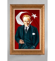 Altın Varaklı Paspartulu Çerçeveli Atatürk Tablo sd278
