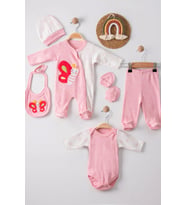 Kelebek Nakışlı Tulumlu % 100 Pamuk Kız Bebek 5'li Set