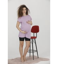 MyBen Kadın Kısa Kollu Lila Renkli Hamile Basic T-Shirt brgl09