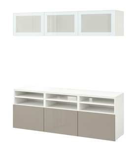 TV Ünitesi, Beyaz-Parlak Cila-Bej, 180x42x192 cm, Çıt Çıt Raylı