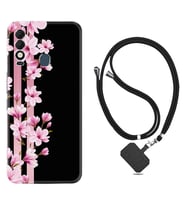 Tecno Spark 8T Kılıf Resimli Boyun Askılı İpli Desenli Silikon Pink Flowers 3 1393