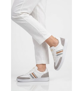 Grijak Bej Beyaz Bağcıklı Esnek Unisex Spor Ayakkabı 015 G