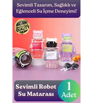 #Matara Kaliteli BPA İçermez Pipetli Askılı Çocuk Okul 3D Desenli Sevimli Robot Şeklinde Su Matarası