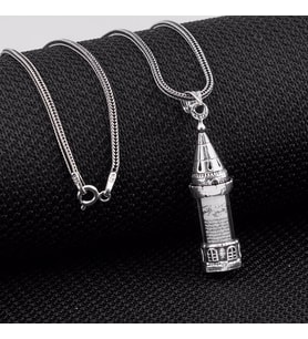 Minare Tasarımlı Cevşeni Kebir Dualı 925 Ayar Gümüş Kolye (Gri)