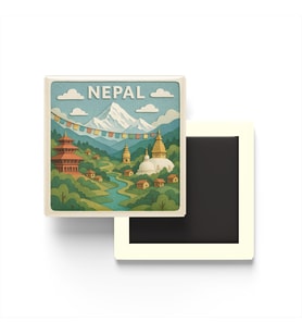 Nepal - Nepal - Paper Cut Art - Baskılı Buzdolap Magneti Kare - 9x9 cm
