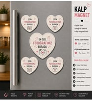 5'li Kalp Fotoğraf Magneti Kişiselleştirilebilir Büyük ve Küçük Magnet Hediye Seti
