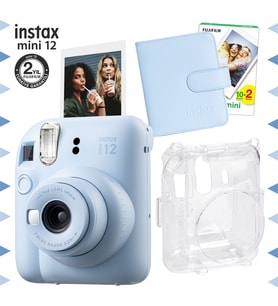 Instax mini 12 Mavi Fotoğraf Makinesi-20'lu Film-Kare Albüm ve Şeffaf Kılıf Seti