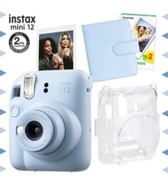 Instax mini 12 Mavi Fotoğraf Makinesi-20'lu Film-Kare Albüm ve Şeffaf Kılıf Seti