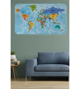 Türkçe Eğitici Ülke Ve Başkent Detaylı Atlası Dünya Haritası Duvar Sticker -60x105-3831