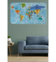 Türkçe Eğitici Ülke Ve Başkent Detaylı Atlası Dünya Haritası Duvar Sticker -60x105-3831