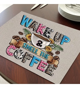Wake Up Coffee Tasarımlı Amerikan Servis, Tabak Altlığı & Şık Masa Dekoru, Ev Hediyesi, 2 Adet (Krem)