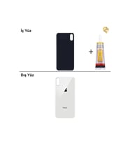 iPhone XS MAX Gümüş Arka Kapak Arka Cam Batarya Kapağı Lazer Kesim Kapak Pil Kapağı + B-7000 Yapıştırıcı
