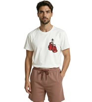 Kırmızı Boks Eldiveni Baskılı Minimalist Tasarım Premium Erkek Tişört (Beyaz)