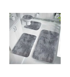 Kaymaz Taban Yıkanabilir Gri Shaggy 4’lü Banyo Halı Paspası 60x100 Cm 50x80 Cm
