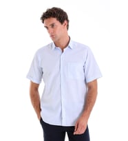 Hatemoğlu A. Mavi Ç. Comfort Fit Kareli Pamuklu Slim Yaka Kısa Kol Klasik Gömlek (MAVI-BEYAZ)