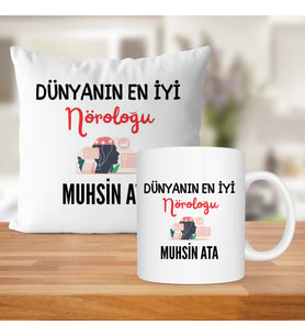 Dünyanın En İyi Nöroloğu Baskılı Kişiye Özel Kupa Bardak Ve Saten Yastık