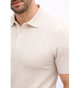 Erkek Yazlık Triko Tişört Kısa Kol Polo Yaka Düğmeli T-Shirt - Krem