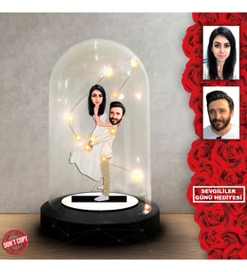 Kişiye özel Sevgili Hediye,sevgililer günü Karikatür Hediyesi, Karikatür hediye, Dekoratif Karikatür ışıklı Fanus , Sevgililer günü Hediyesi FN262