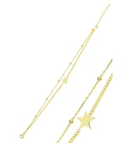 Gümüş altın yaldızlı gurmet ve top top çift zincirli yıldız bileklik SGTL11866GOLD