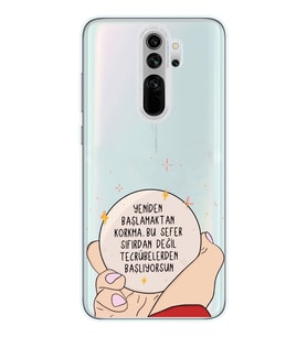 Redmi Note 8 Pro Uyumlu Yeniden Başlamaktan Korkma Tasarımlı Şeffaf Telefon Kılıfı