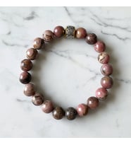 Orijinal Rodokrozit Doğal Taş Bileklik - Zamak Üzeri Pirinç İşlemeli (Pembe)