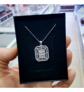 925 ayar gümüş büyük boy baget model beyaz taşlı meşhur enerji gümüş kolye