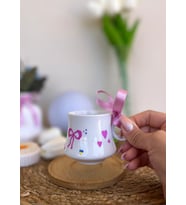El yapımı kurdele tekli fincan, 1 adet mum hediyeli, hediyelik fincan, hediye seti