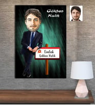Kişiye Özel Karikatür Baskılı Ahşap Tablo Emlakcı Erkek-2 30x40