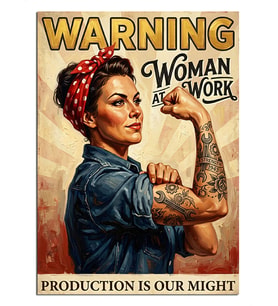 Warning Woman At Work Posteri Dekoratif Kanvas - Mdf Ahşap Tablo