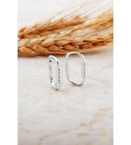 Burgu Rodyumlu Tasarım Minimal Oval Gümüş Küpe 7178
