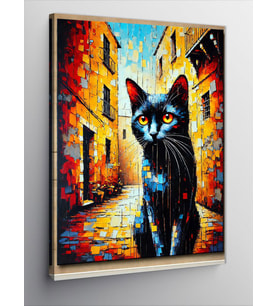 Kanvas Tablo Renkli Sokakta Siyah Kedi