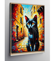 Kanvas Tablo Renkli Sokakta Siyah Kedi