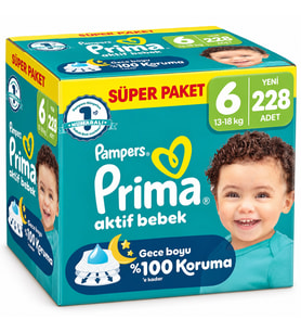 Prima Aktif Bebek Bebek Bezi 6 Beden 13-18 KG Extra Large 228 Adet Süper Avantaj Pk