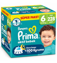 Prima Aktif Bebek Bebek Bezi 6 Beden 13-18 KG Extra Large 228 Adet Süper Avantaj Pk