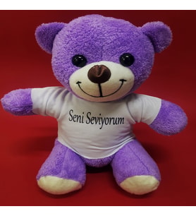 Seni Seviyorum Tişörtlü Mor Peluş Ayıcık