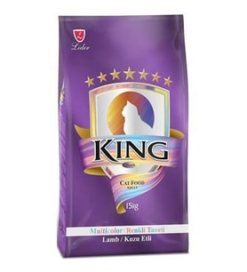 King Multicolor Renkli Taneli Kuzu Etli Yetişkin Kedi Maması 15 Kg (Kahverengi)